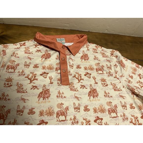 Sendero Provisions Co Polo Shirt Burnt Orange Desert Skull Horse Cactus Large - Picture 4 of 12